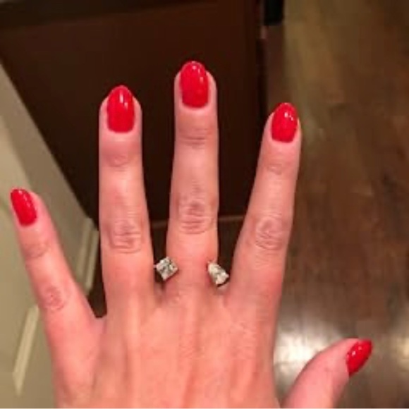 Sz 6 💎 sparkly ✨ Gold plated CZ sterling silver two stone rings 925 - Picture 4 of 10